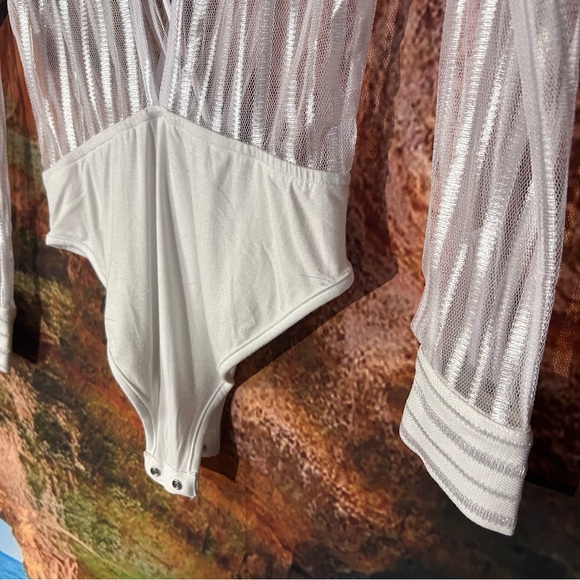Dila Sheer Stripped Bodysuit in White by Superdown - Picture 8 of 14